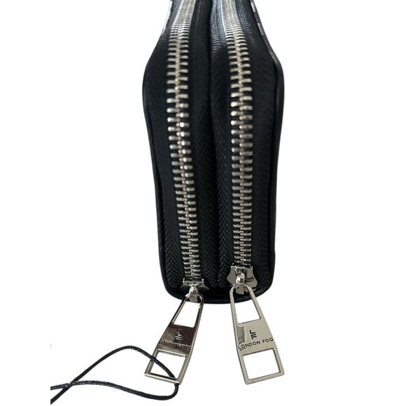 London Fog Dahlia Black Checkered Double Zip Around Wallet Faux Leather Compact - Picture 4 of 4